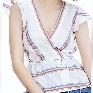 J. Crew Multicolor Striped Ruffle Sleeve Blouse Preppy Boho Soft Girl Summer SZ